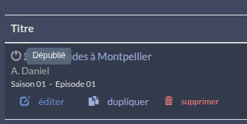 L'épisode est marqué dépublié dans le Studio podCloud