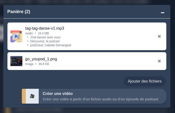 Une panière à documents avec quelques fichiers et les actions disponibles avec ces fichiers